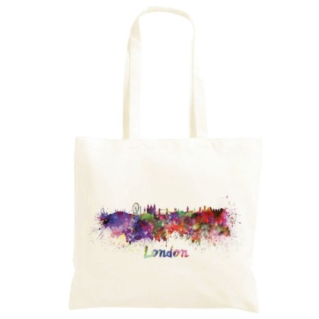 Borsa Londra Shopper manici lunghi disegno acquarello 16