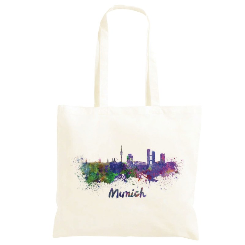 Borsa Munich Monaco Baviera Shopper manici lunghi disegno acquarello 24