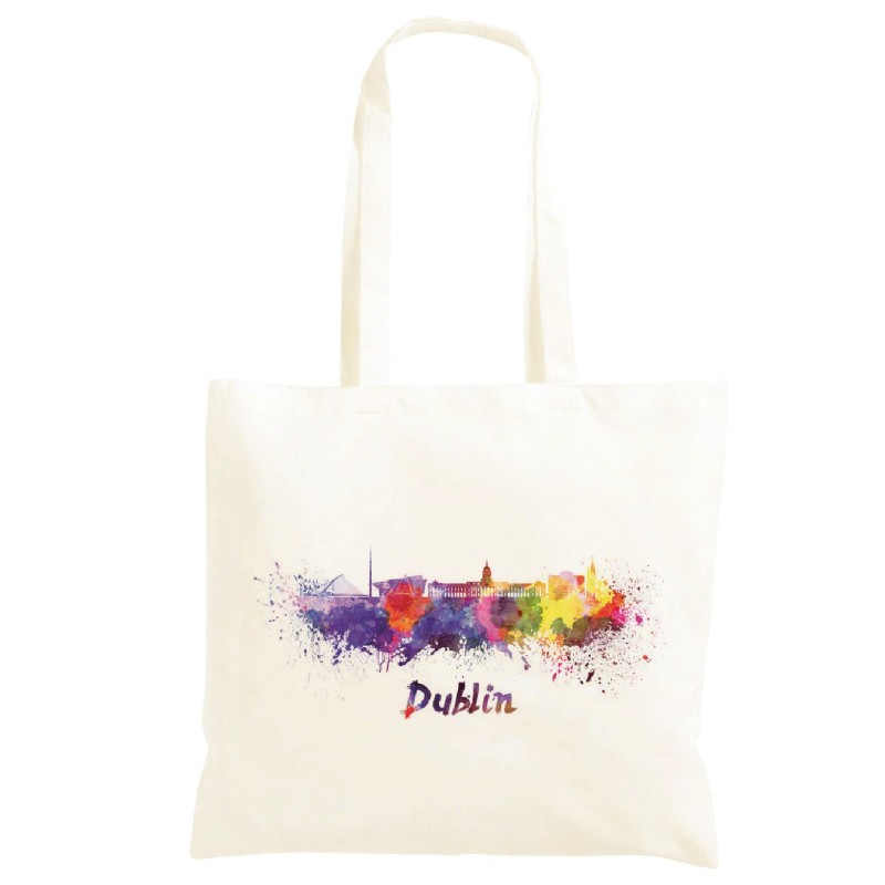 Borsa Dublino Shopper manici lunghi disegno acquarello 25