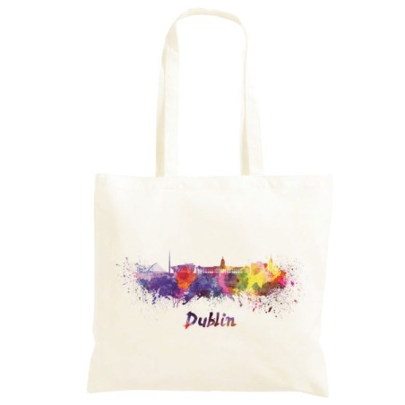 Borsa Dublino Shopper manici lunghi disegno acquarello 25