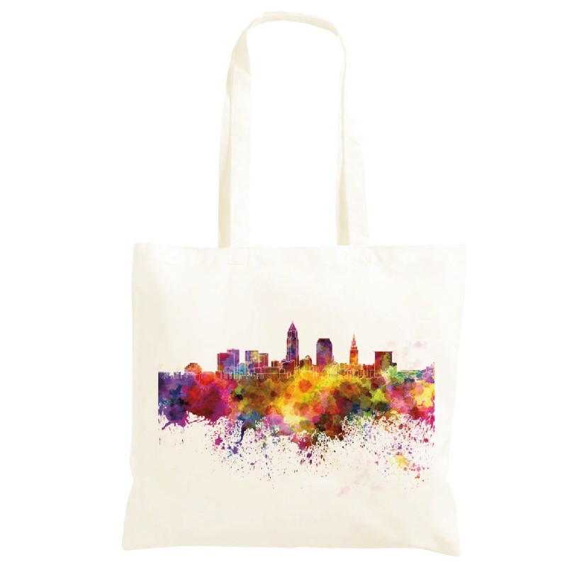 Borsa città grattacielo Shopper manici lunghi disegno acquarello 43