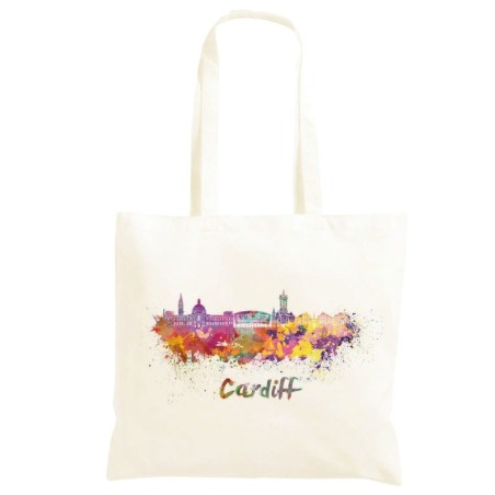 Borsa Cardiff Shopper manici lunghi disegno acquarello 55