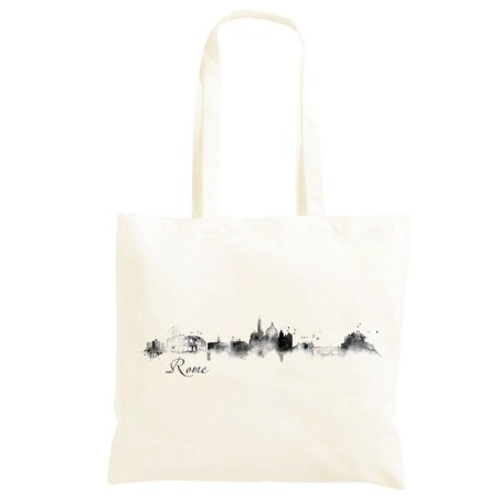 Borsa Roma bianco e nero Shopper manici lunghi disegno acquarello 65