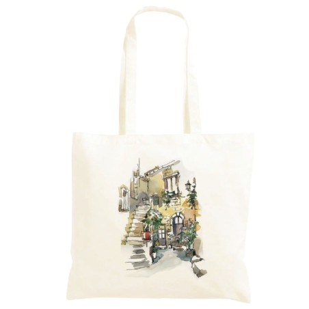 Borsa casa a Roma Shopper manici lunghi disegno acquarello 92