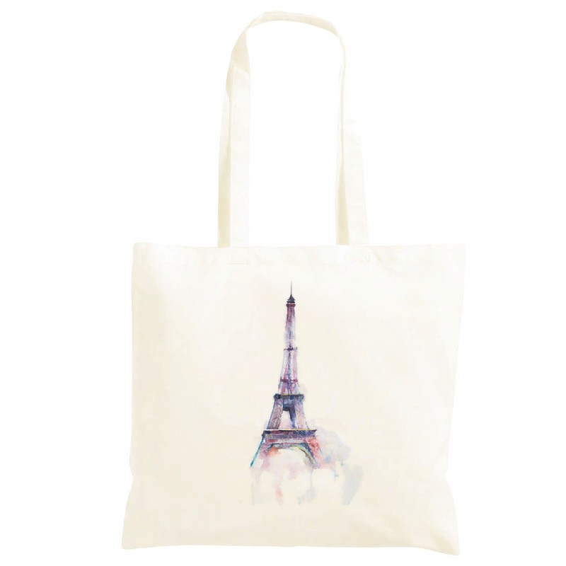 Borsa Tour Eiffel Shopper manici lunghi disegno acquarello 136