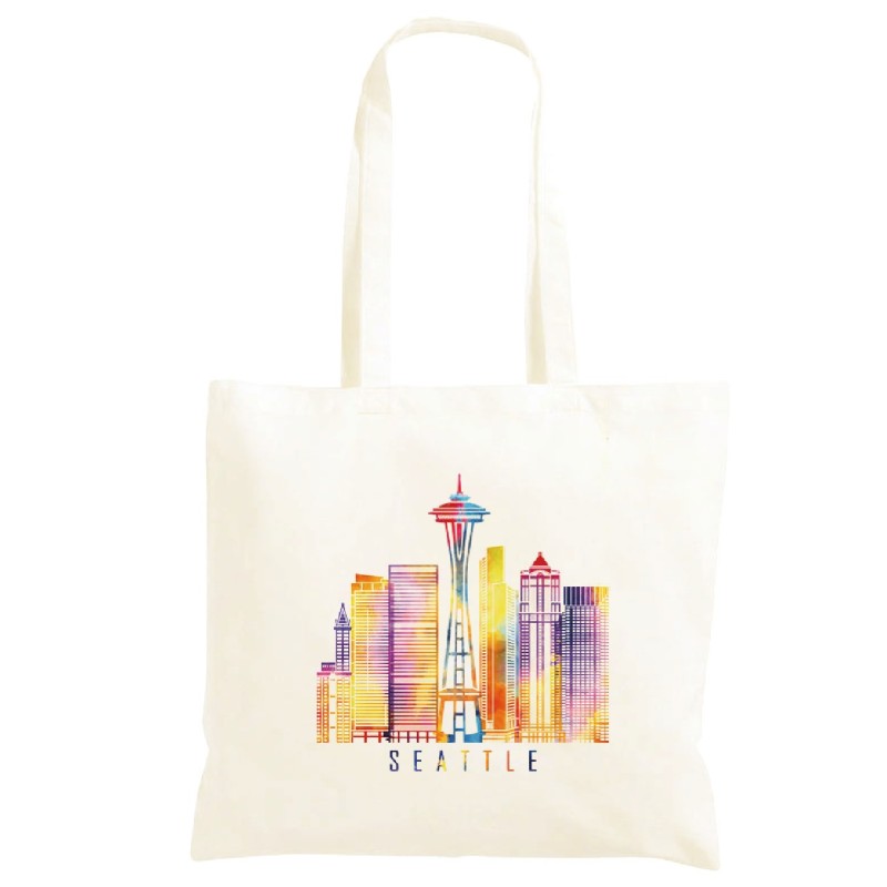 Borsa Seattle a colori Shopper manici lunghi disegno acquarello 160