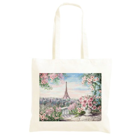 Borsa Tour Eiffel dal balcone a colori Shopper manici lunghi disegno acquarello 189