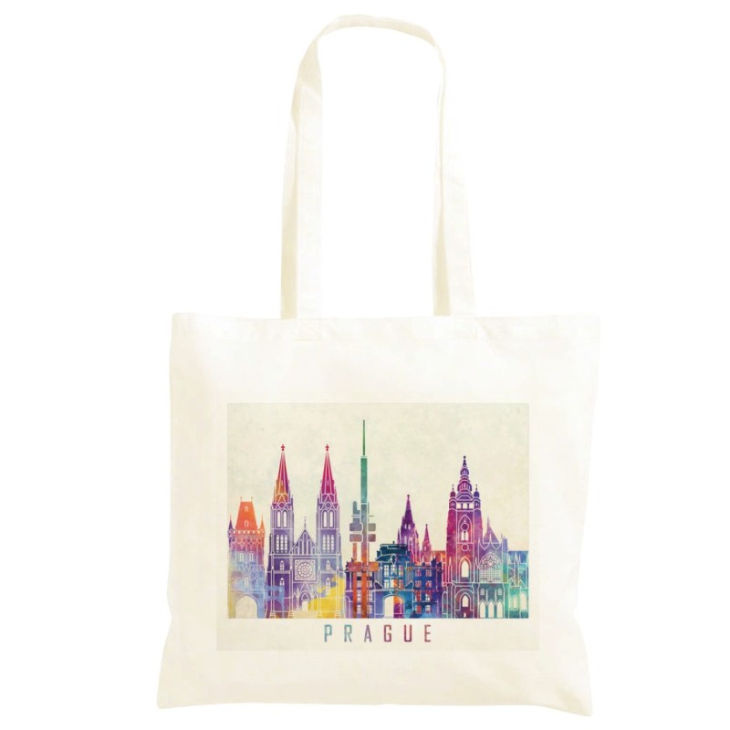 Borsa Prague a colori Shopper manici lunghi disegno acquarello 249