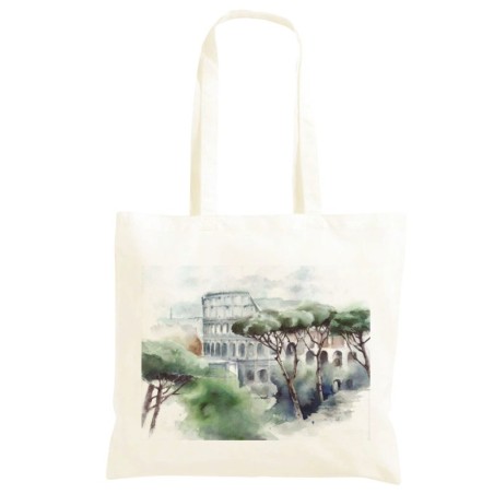 Borsa giardini del Colosseo a colori Shopper manici lunghi disegno acquarello 268