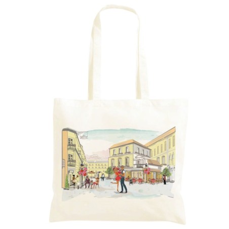 Borsa ballerini in strada Shopper manici lunghi disegno acquarello 289