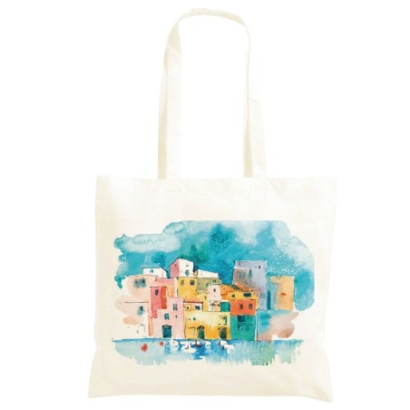 Borsa località di mare Shopper manici lunghi disegno acquarello 309