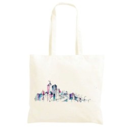 Borsa skyline city Shopper manici lunghi disegno acquarello 326