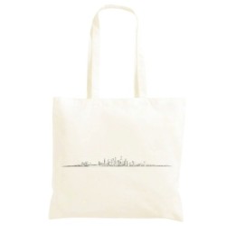 Borsa 40x40 città da lontano Shopper manici lunghi disegno acquarello 380