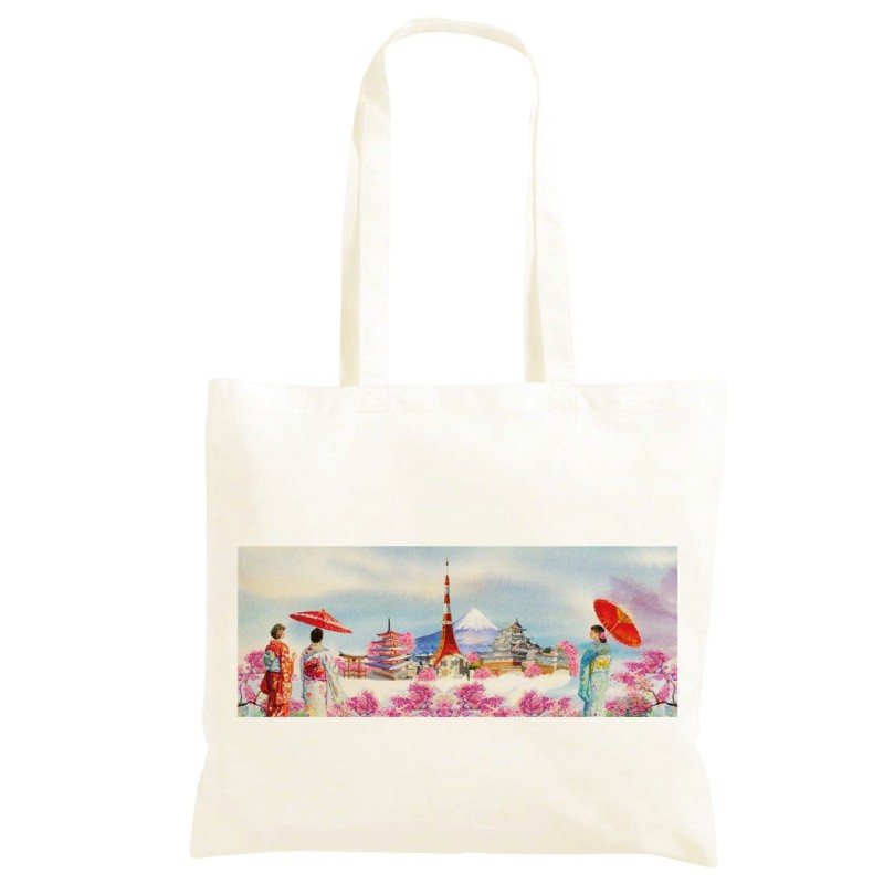 Borsa 40x40 Parigi a primavera Shopper manici lunghi disegno acquarello 408