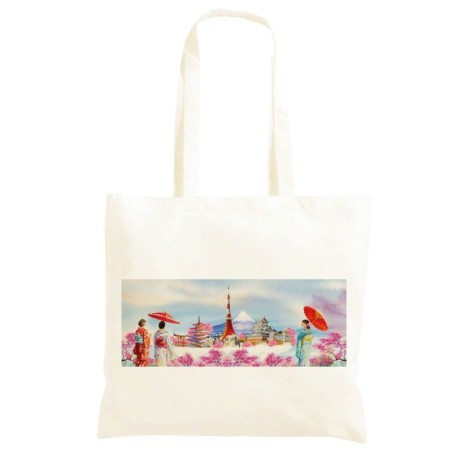 Borsa 40x40 Parigi a primavera Shopper manici lunghi disegno acquarello 408