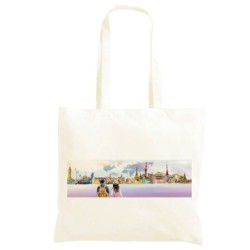 Borsa 40x40 città del mondo Shopper manici lunghi disegno acquarello 409