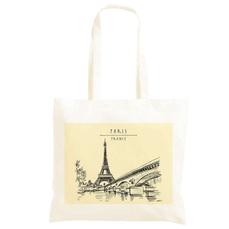 Borsa 40x40 Parigi Shopper manici lunghi disegno acquarello 414