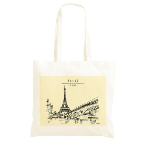 Borsa 40x40 Parigi Shopper manici lunghi disegno acquarello 414