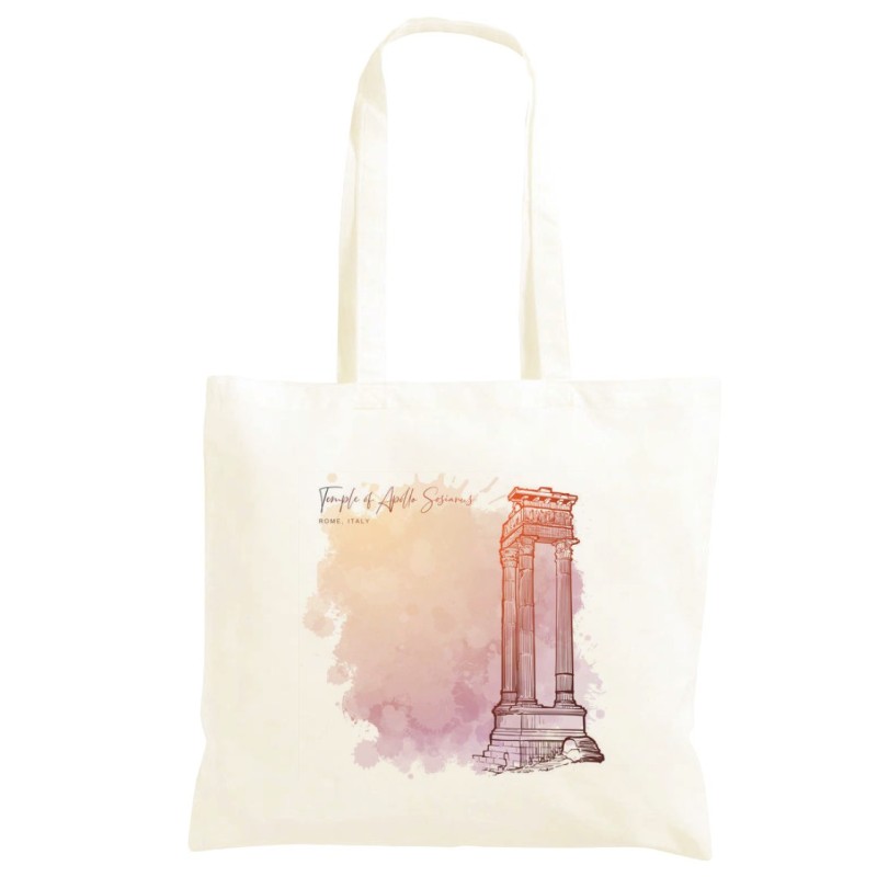 Borsa colonna tempio stile romano Shopper manici lunghi disegno acquarello 495