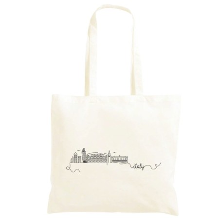 Borsa monumenti Italia Shopper manici lunghi disegno acquarello 514