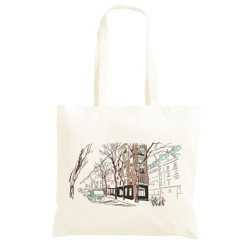 Borsa viale parigino Shopper manici lunghi disegno acquarello 516