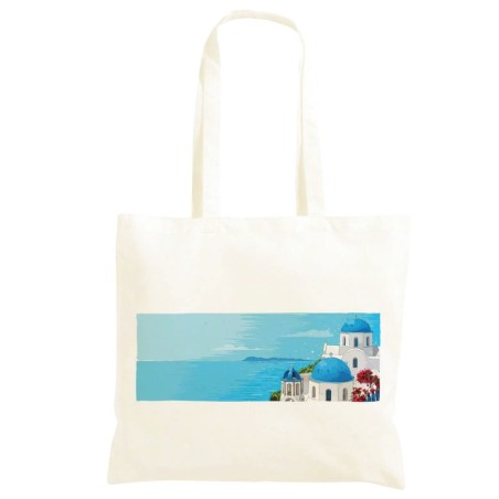 Borsa panorama Grecia orizzonte Shopper manici lunghi disegno acquarello 527