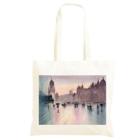 Borsa spesa tracolla in cotone Mosca Russia 40x40 Shopper manici lunghi disegno acquarello 537