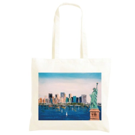 Borsa skyline New York+ statua della libertà Shopper manici lunghi disegno acquarello 630