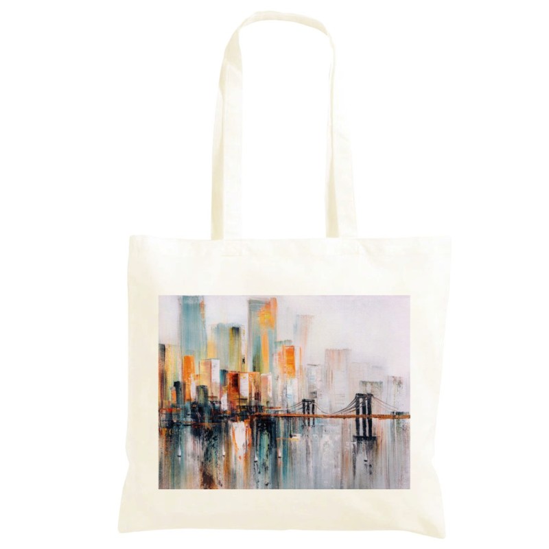 Borsa rappresentazione città astratta Shopper manici lunghi disegno acquarello 631