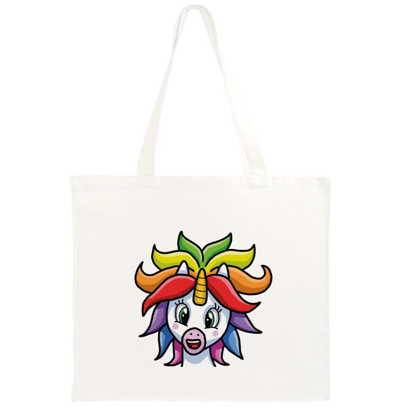 Shopper manici Faccia Unicorno 40x40 Borsa spesa tracolla in cotone n. 60 manici lunghi