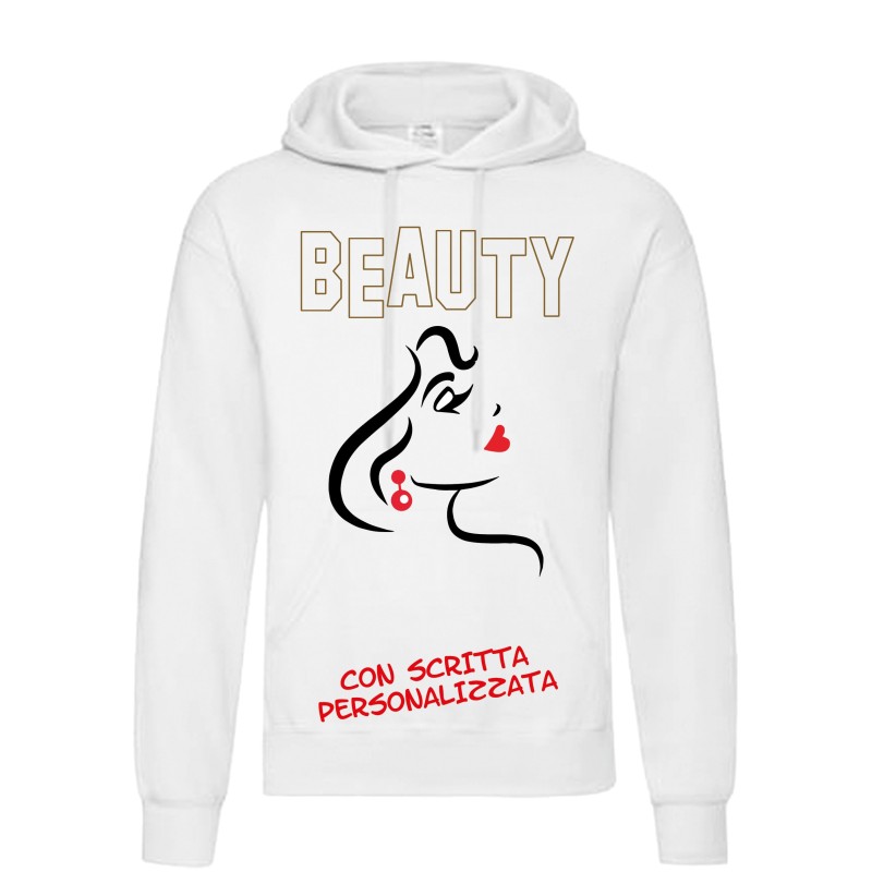 Felpa bianca personalizzata BEAUTY inviare scritta voluta / messaggio dopo ordine