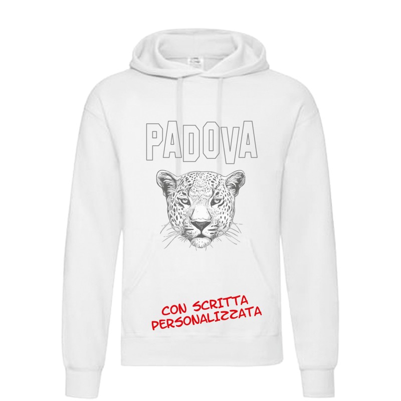 Felpa bianca personalizzata LEOPARDO inviare scritta voluta / messaggio dopo ordine