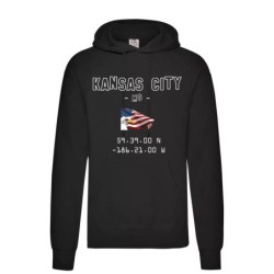 Felpa Kansas City USA nera uomo donna cappuccio tasconi cod. 34