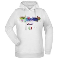 Felpa Città Italiana Venezia fantasia cappuccio bianca acquarello paesaggi mondo n.15 uomo donna bambino