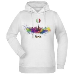 Felpa Torino fantasia cappuccio bianca acquarello paesaggi mondo n.18 uomo donna bambino