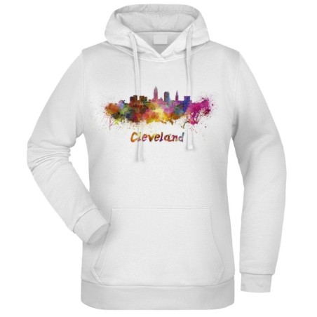 Felpa Cleveland fantasia cappuccio bianca acquarello paesaggi mondo n.29 uomo donna bambino