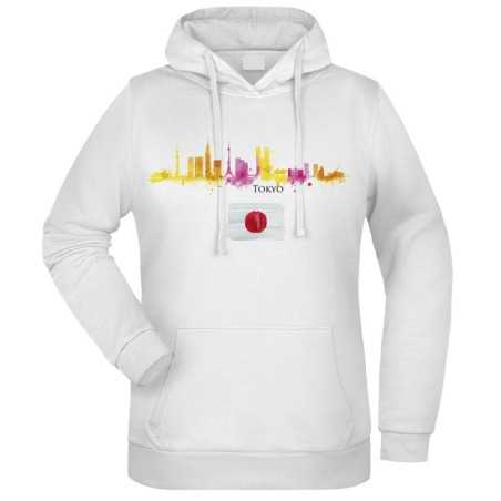 Felpa Tokyo colorata fantasia cappuccio bianca acquarello paesaggi mondo n.41 uomo donna bambino