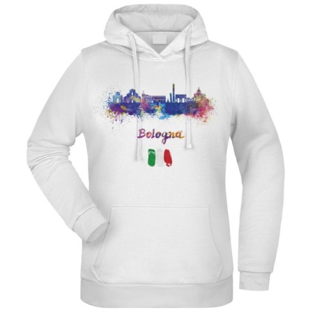 Felpa Bologna fantasia cappuccio bianca acquarello paesaggi mondo n.48 uomo donna bambino