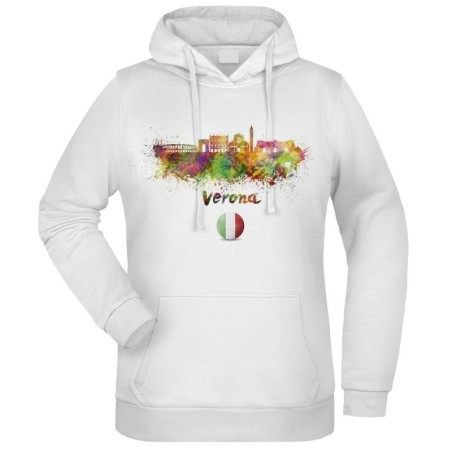 Felpa Verona fantasia cappuccio bianca acquarello paesaggi mondo n.55 uomo donna bambino