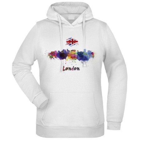 Felpa Londra Colorata fantasia cappuccio bianca acquarello paesaggi mondo n.75 uomo donna bambino