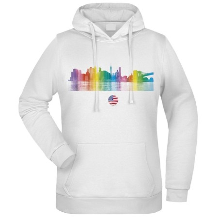 Felpa New York fantasia cappuccio bianca acquarello paesaggi mondo n.81 uomo donna bambino