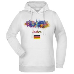 Felpa Aachen fantasia cappuccio bianca acquarello paesaggi mondo n.82 uomo donna bambino