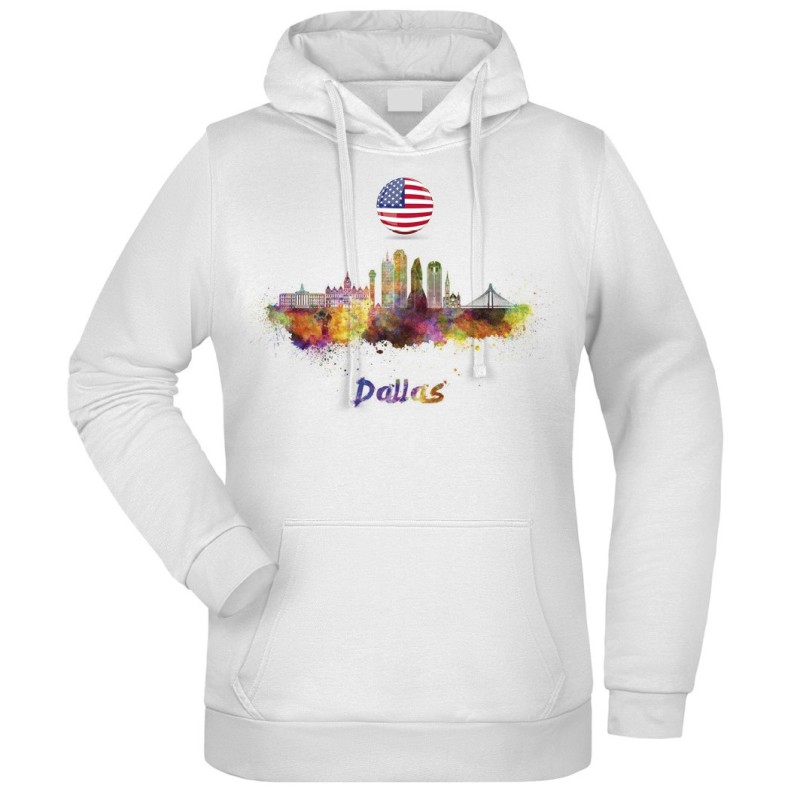 Felpa Dallas fantasia cappuccio bianca acquarello paesaggi mondo n.83 uomo donna bambino