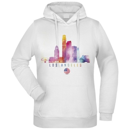 Felpa Los Angeles fantasia cappuccio bianca acquarello paesaggi mondo n.85 uomo donna bambino