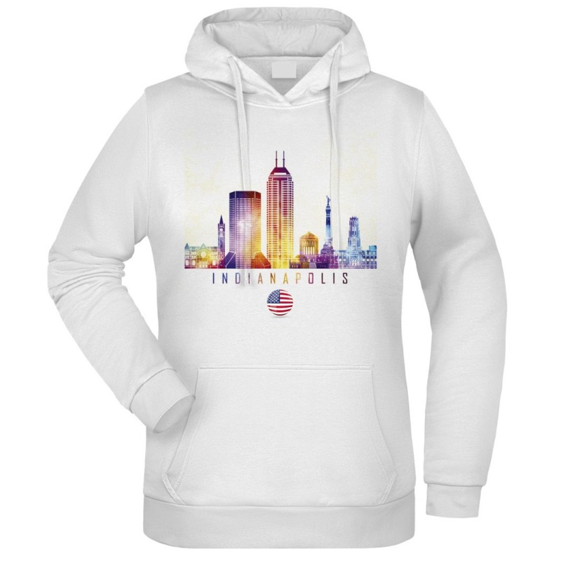 Felpa Indianapolis USA fantasia cappuccio bianca acquarello paesaggi mondo n.89 uomo donna bambino