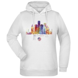 Felpa Detroit fantasia cappuccio bianca acquarello paesaggi mondo n.94 uomo donna bambino