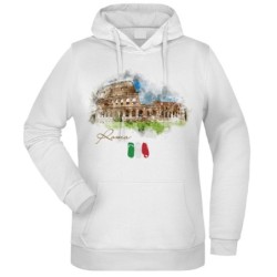 Felpa Colosseo Italia fantasia cappuccio bianca acquarello paesaggi mondo n.96 uomo donna bambino