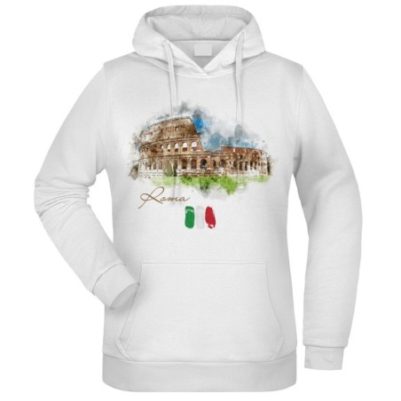 Felpa Colosseo Italia fantasia cappuccio bianca acquarello paesaggi mondo n.96 uomo donna bambino