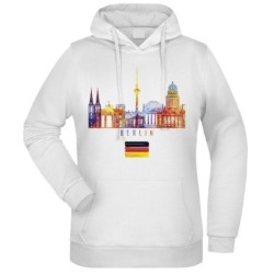 Felpa Berlino fantasia cappuccio bianca acquarello paesaggi mondo n.112 uomo donna bambino