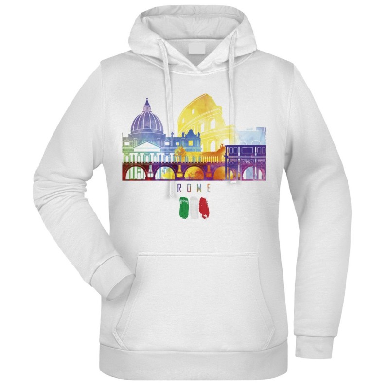 Felpa Roma Colosseo fantasia cappuccio bianca acquarello paesaggi mondo n.142 uomo donna bambino